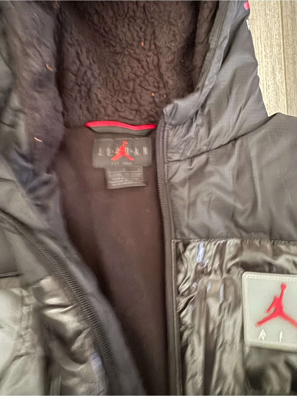 Jordan Kids Black Hooded Puffer Coat with Logo Patch